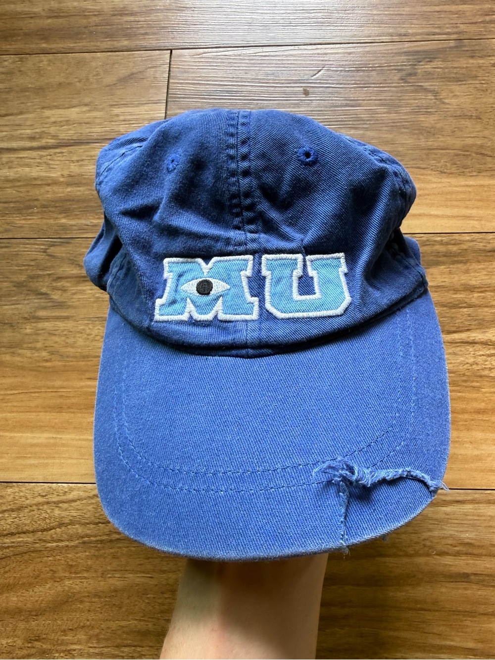 Disney Parks Monsters University MU Hat Blue Distressed Torn Brim Adult Pixar